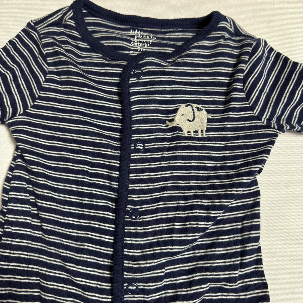 Little Planet Organic Long Sleeve Footed Sleeper 9 Months Blue White Stripe